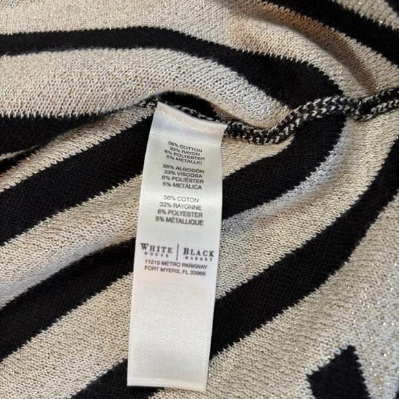 WHBM Women’s sweater tunic length black/cream/gold sparkle stripe. Size L. - Picture 2 of 7